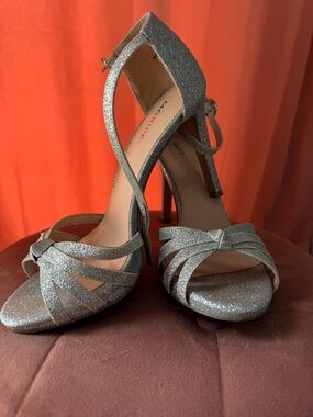 Maripe Natasha Silver Glitter Strappy Stiletto Sandals